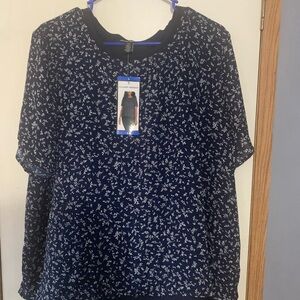 Hilary Radley Dark Blue Floral Blouse